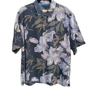 Tommy Bahama Vintage Silk Mens‎ Floral Button-Up Shirt L Gray Purple Relaxed Fit
